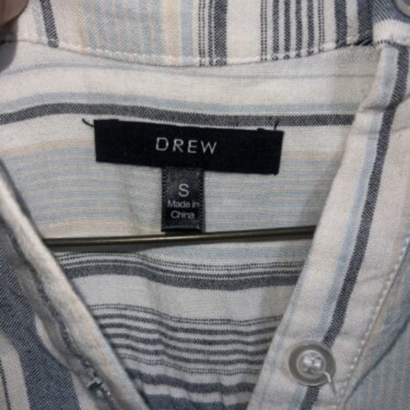 Drew Anthropologie Button Down Tie Front Linen Blend Stripe Dress Small - Picture 2 of 7